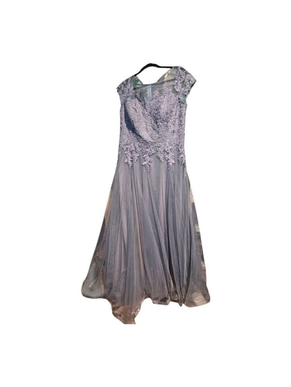 La Femme Grey Green Embellished Tulle Maxi Dress Size 14 - Picture 5 of 9